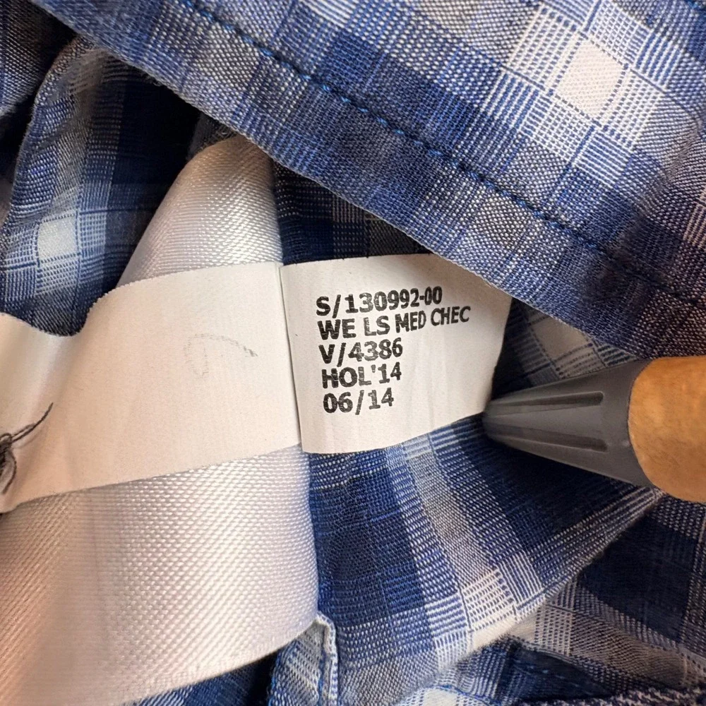 Banana Republic Mens Slim Fit Western Plaid Snap Button Shirt Blue Large 130992